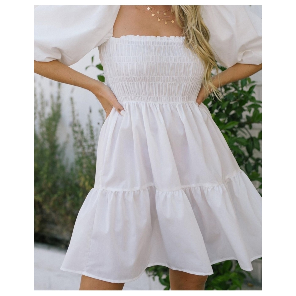 White ivory puff sleeve mini dress NWT